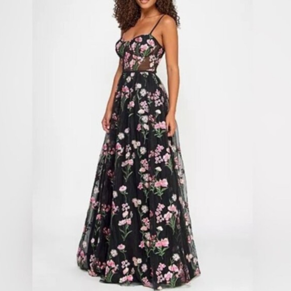 City Studios Juniors Floral-Embroidered Tulle Gown Size 3/4